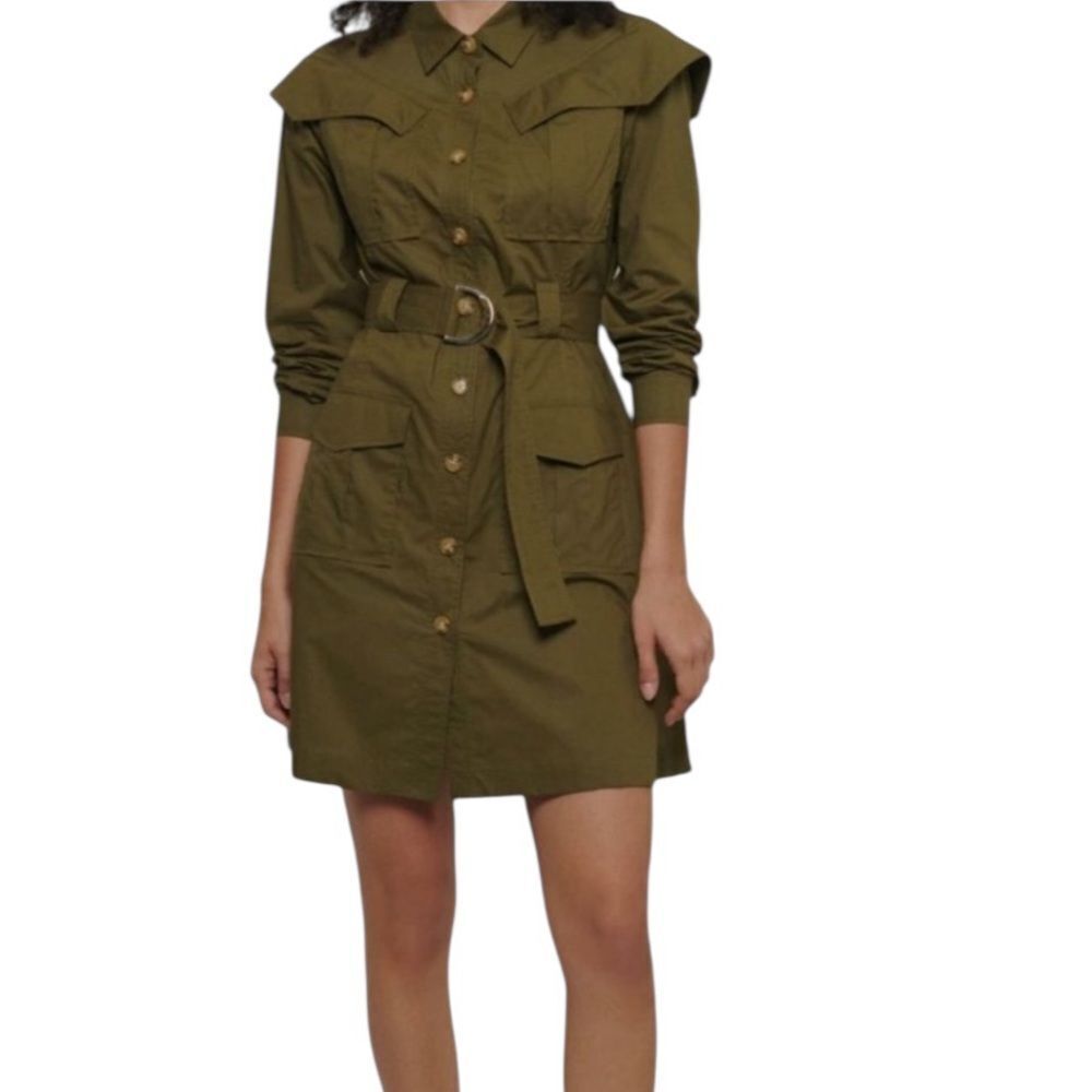 Derek Lam 10 Crosby Women's Green Verity Belted Mini Utility Dress Size 0